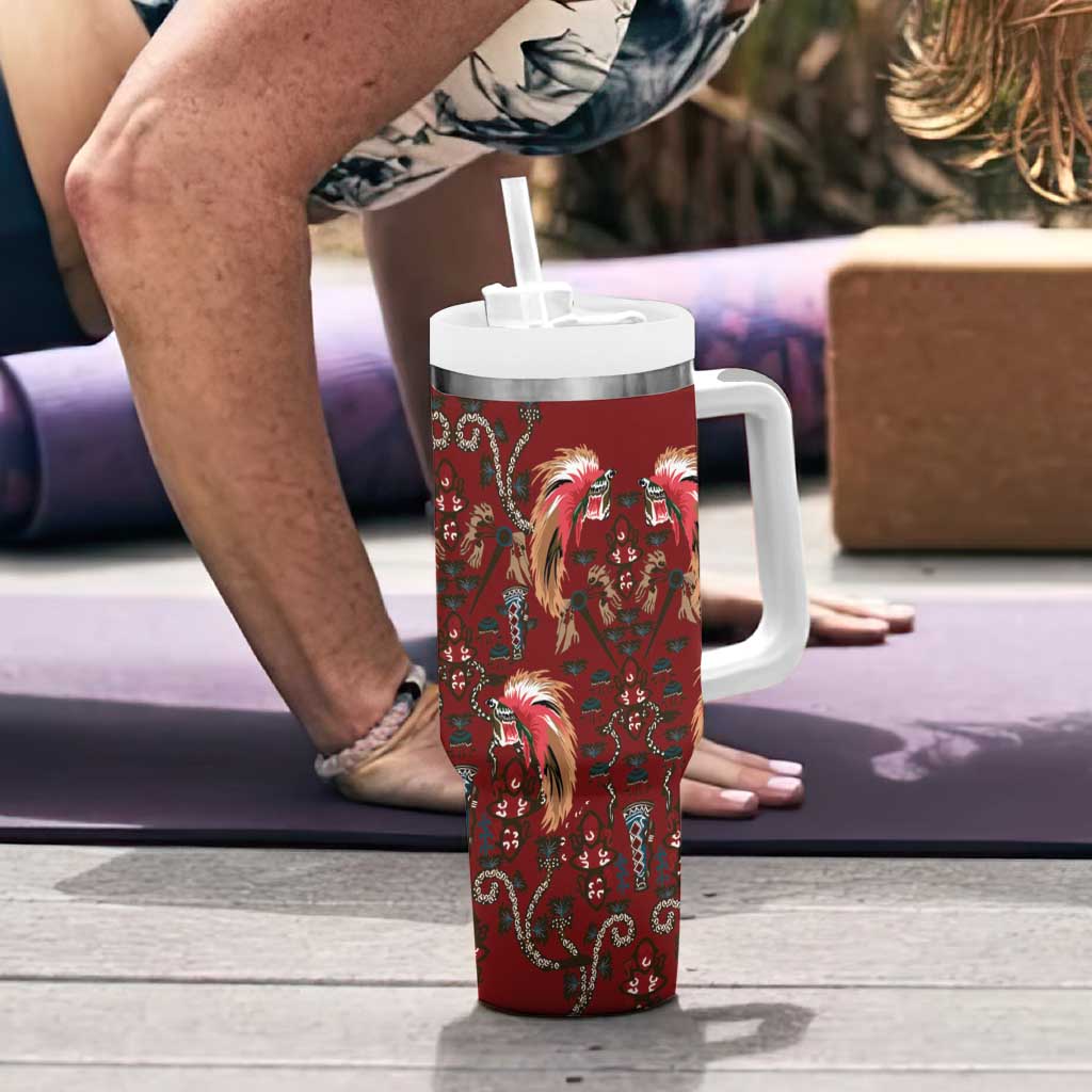 Oxblood Bird of Batik Papua Tumbler With Handle Exotic Natural Wealth of Papua LT9 - Polynesian Pride