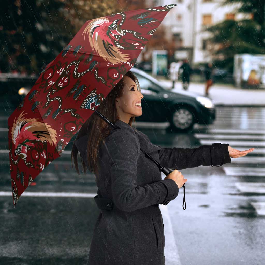 Oxblood Bird of Batik Papua Umbrella Exotic Natural Wealth of Papua - Polynesian Pride