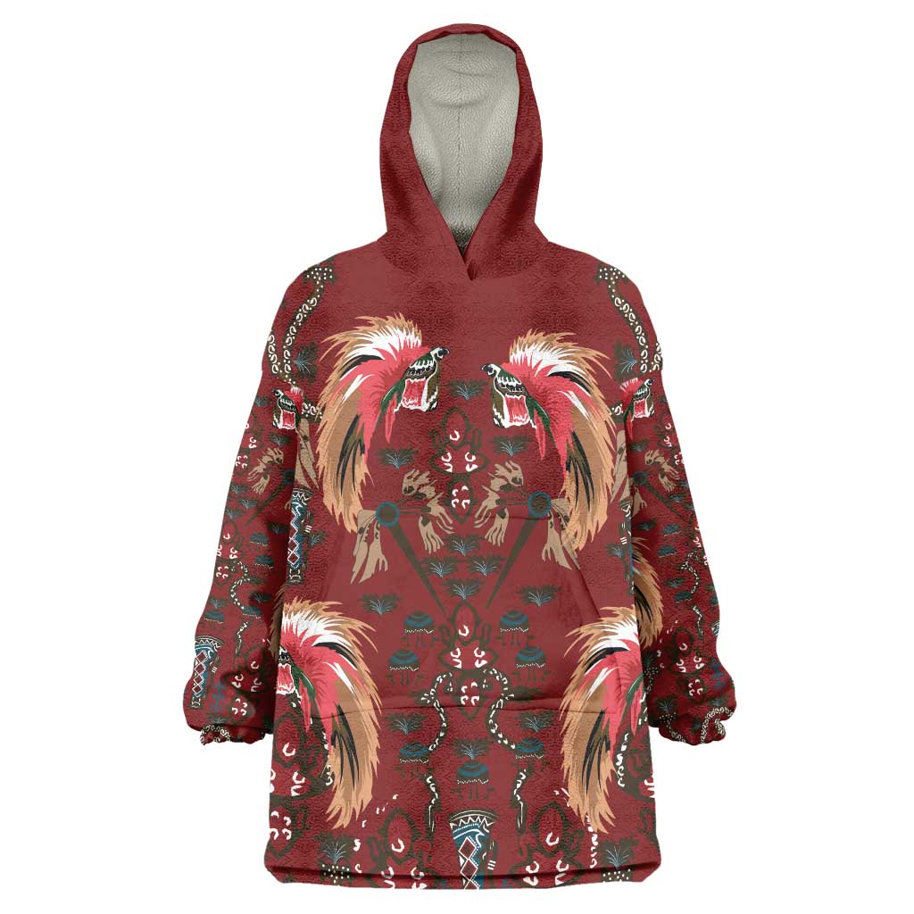 Oxblood Bird of Batik Papua Wearable Blanket Hoodie Exotic Natural Wealth of Papua LT9 One Size Red - Polynesian Pride
