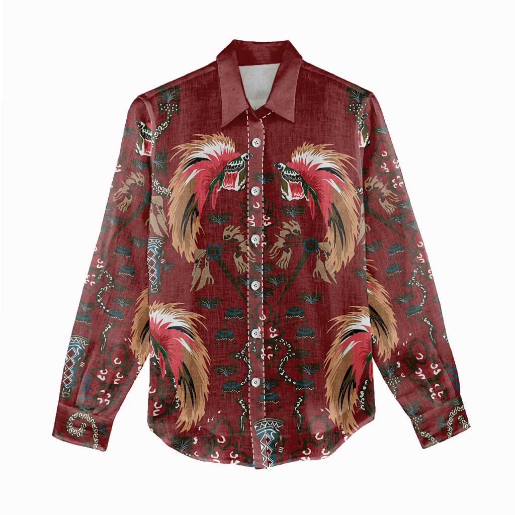 Oxblood Bird of Batik Papua Women Casual Shirt Exotic Natural Wealth of Papua LT9 - Polynesian Pride