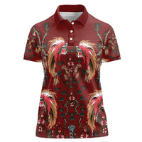 Oxblood Bird of Batik Papua Women Polo Shirt Exotic Natural Wealth of Papua LT9 Female Red - Polynesian Pride