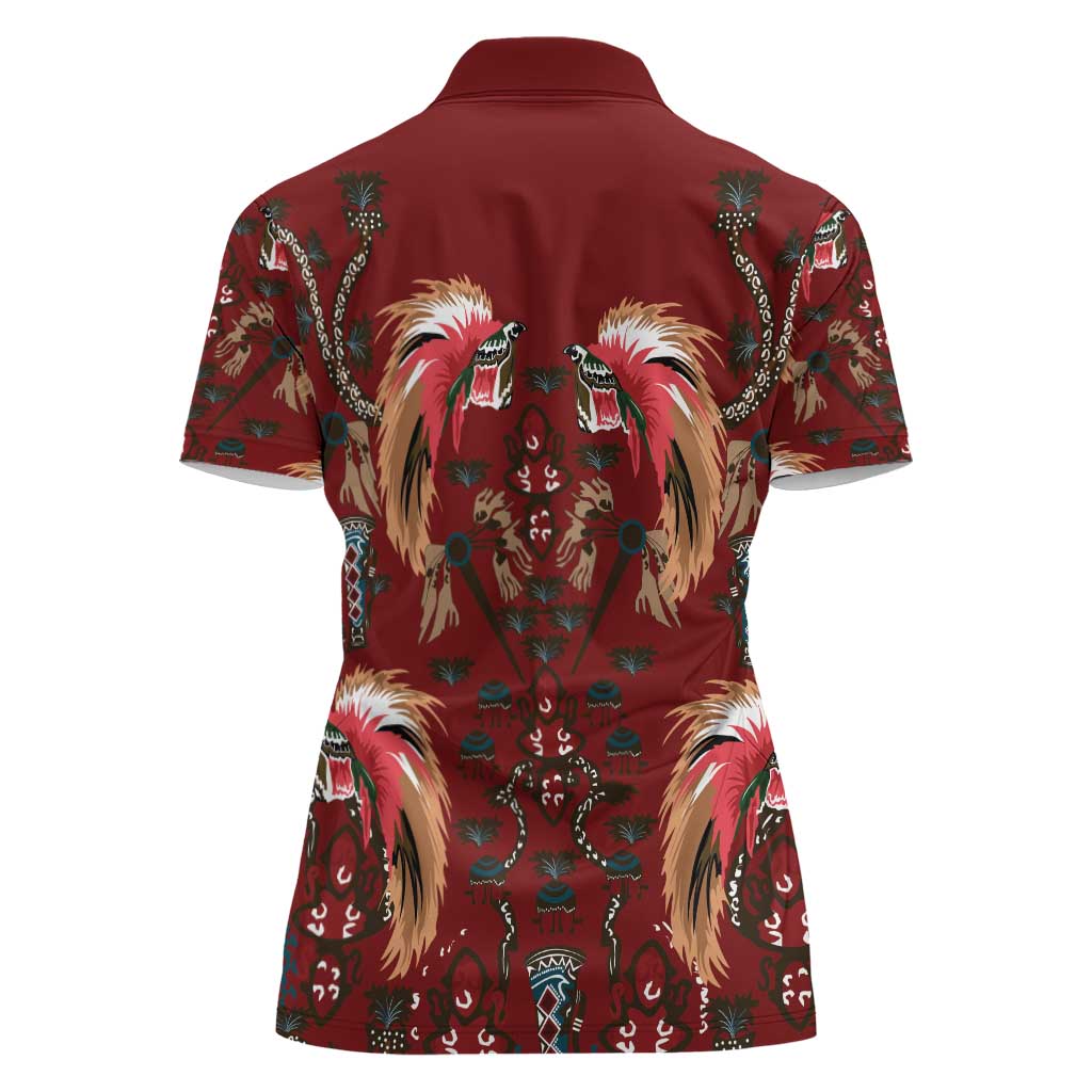 Oxblood Bird of Batik Papua Women Polo Shirt Exotic Natural Wealth of Papua LT9 - Polynesian Pride