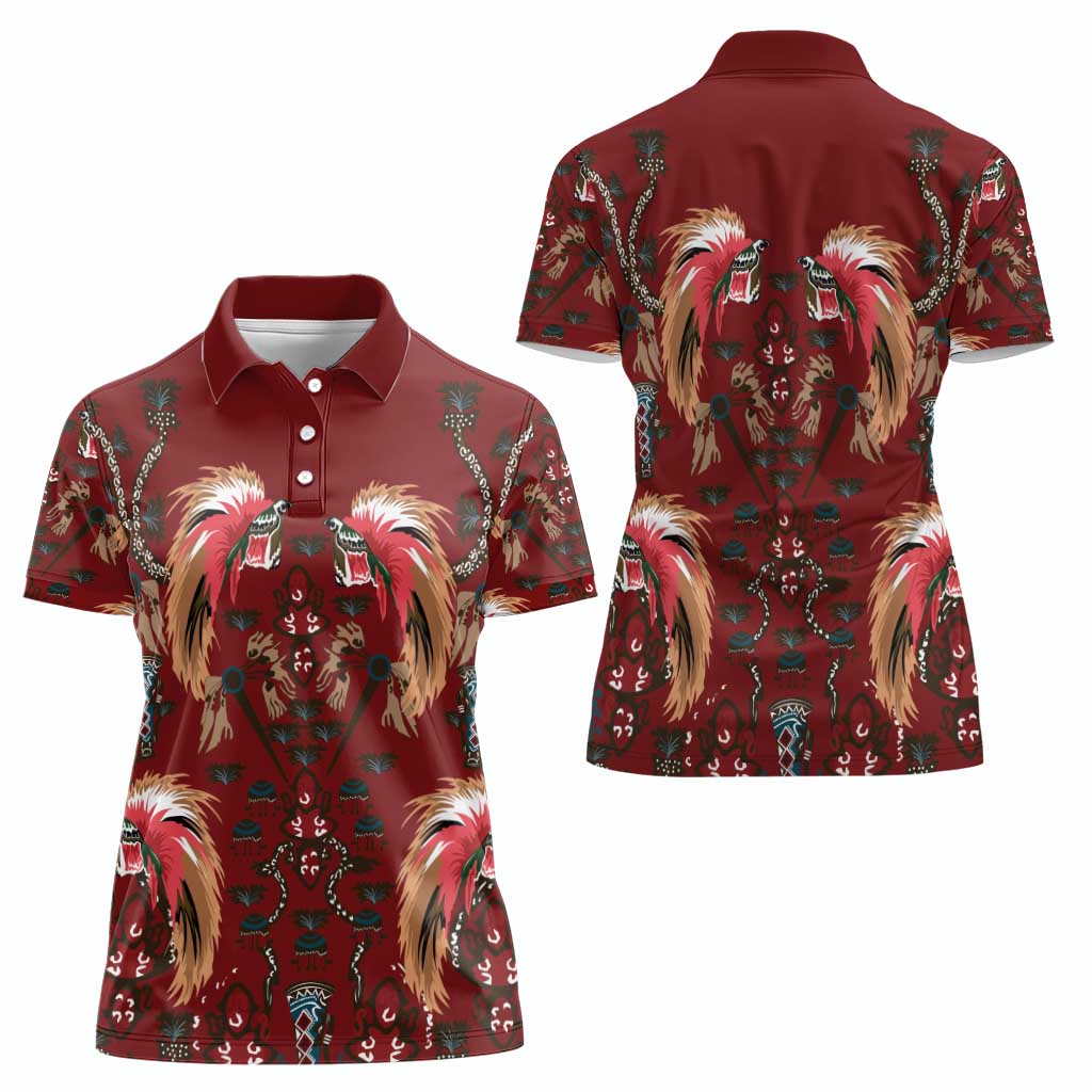 Oxblood Bird of Batik Papua Women Polo Shirt Exotic Natural Wealth of Papua LT9 - Polynesian Pride