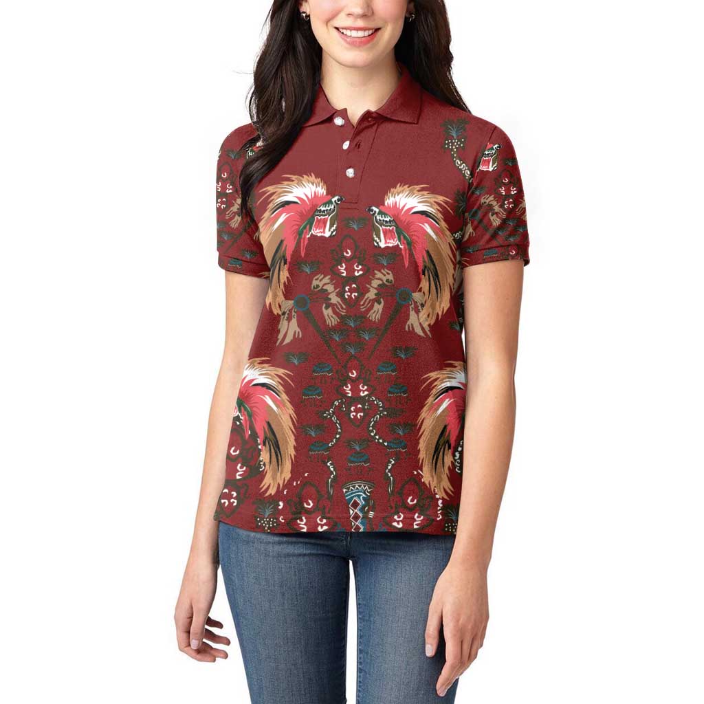 Oxblood Bird of Batik Papua Women Polo Shirt Exotic Natural Wealth of Papua LT9 - Polynesian Pride
