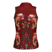 Oxblood Bird of Batik Papua Women Sleeveless Polo Shirt Exotic Natural Wealth of Papua LT9 - Polynesian Pride