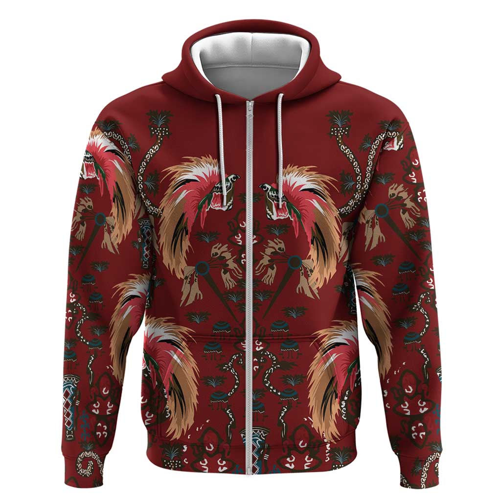 Oxblood Bird of Batik Papua Zip Hoodie Exotic Natural Wealth of Papua LT9 Zip Hoodie Red - Polynesian Pride