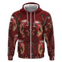Oxblood Bird of Batik Papua Zip Hoodie Exotic Natural Wealth of Papua LT9 Zip Hoodie Red - Polynesian Pride
