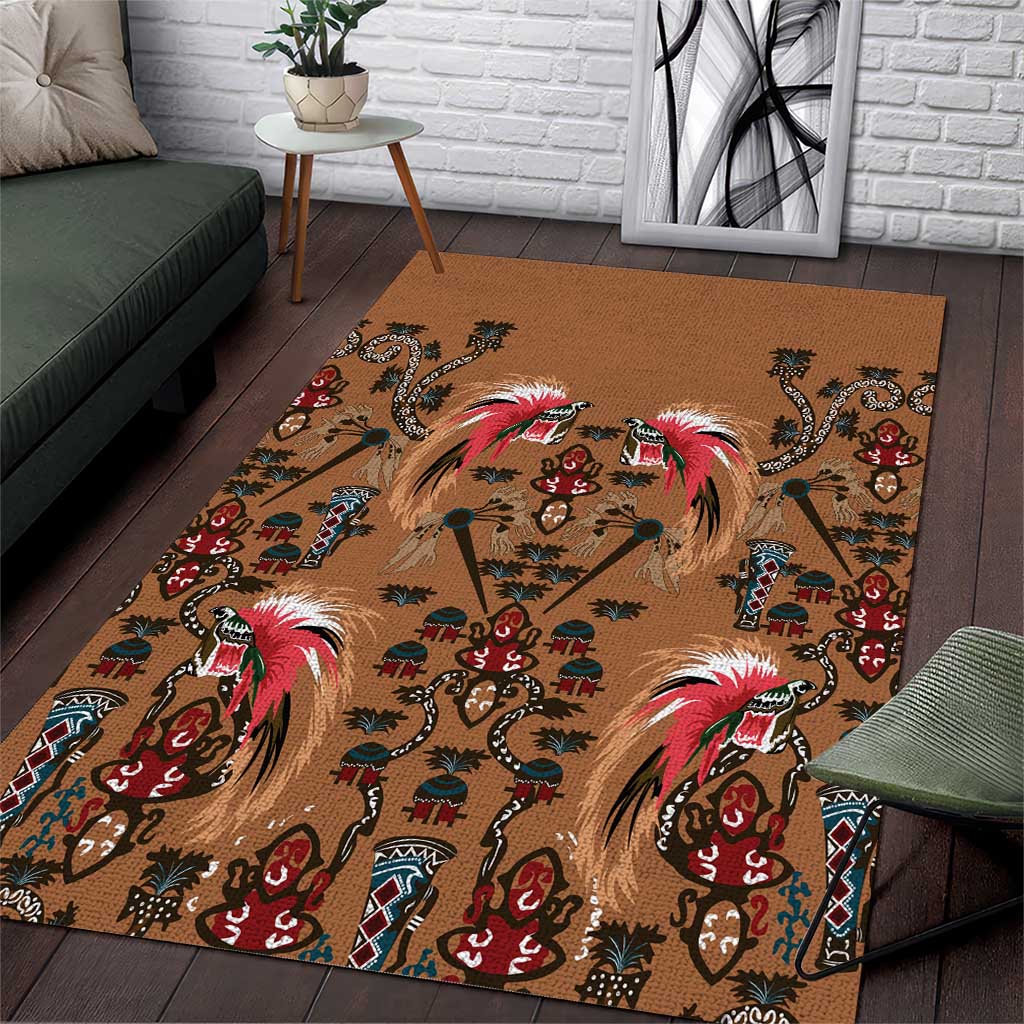 Terracotta Bird of Batik Papua Area Rug Exotic Natural Wealth of Papua LT9 Gold - Polynesian Pride