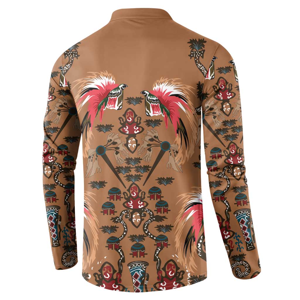 Terracotta Bird of Batik Papua Button Sweatshirt Exotic Natural Wealth of Papua - Polynesian Pride