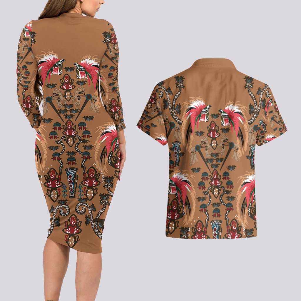 Terracotta Bird of Batik Papua Couples Matching Long Sleeve Bodycon Dress and Hawaiian Shirt Exotic Natural Wealth of Papua LT9 - Polynesian Pride