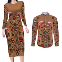 Terracotta Bird of Batik Papua Couples Matching Long Sleeve Bodycon Dress and Long Sleeve Button Shirt Exotic Natural Wealth of Papua LT9 Gold - Polynesian Pride