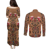 Terracotta Bird of Batik Papua Couples Matching Puletasi and Long Sleeve Button Shirt Exotic Natural Wealth of Papua LT9 - Polynesian Pride