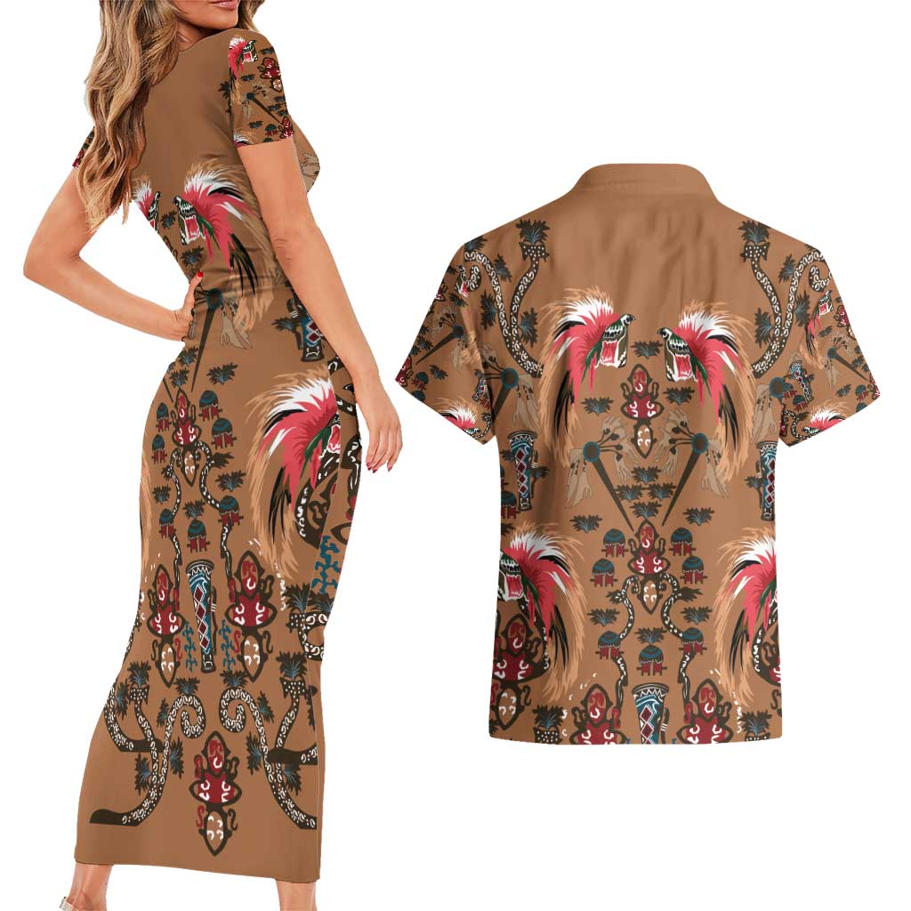 Terracotta Bird of Batik Papua Couples Matching Short Sleeve Bodycon Dress and Hawaiian Shirt Exotic Natural Wealth of Papua LT9 - Polynesian Pride