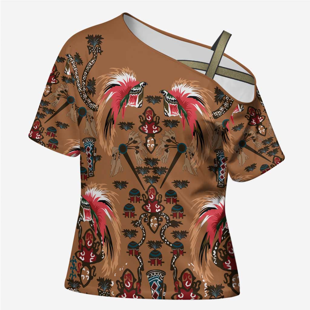 Terracotta Bird of Batik Papua Cross Shoulder Shirt Exotic Natural Wealth of Papua LT9 Female Gold - Polynesian Pride