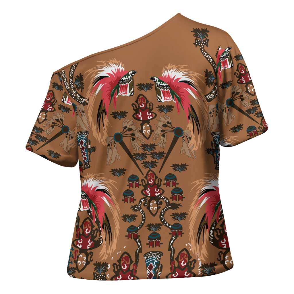 Terracotta Bird of Batik Papua Cross Shoulder Shirt Exotic Natural Wealth of Papua LT9 - Polynesian Pride
