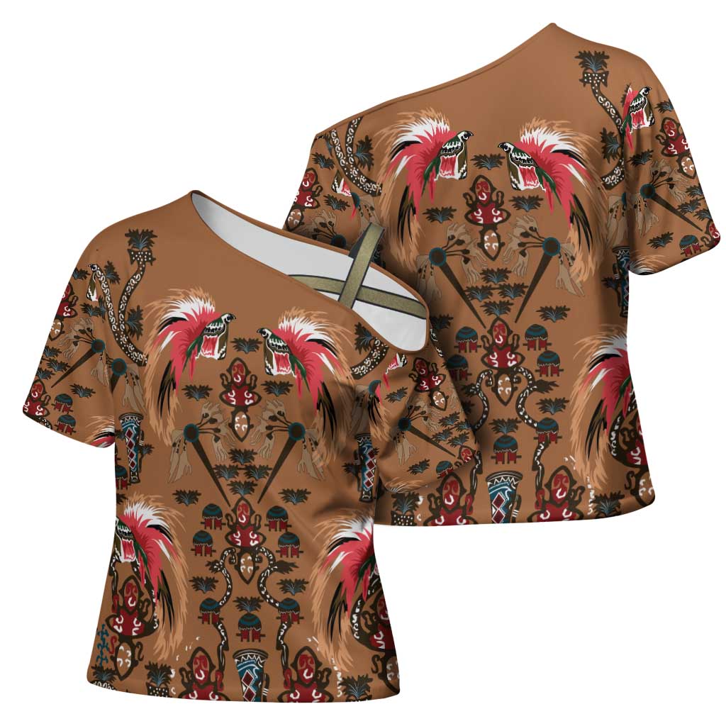 Terracotta Bird of Batik Papua Cross Shoulder Shirt Exotic Natural Wealth of Papua LT9 - Polynesian Pride