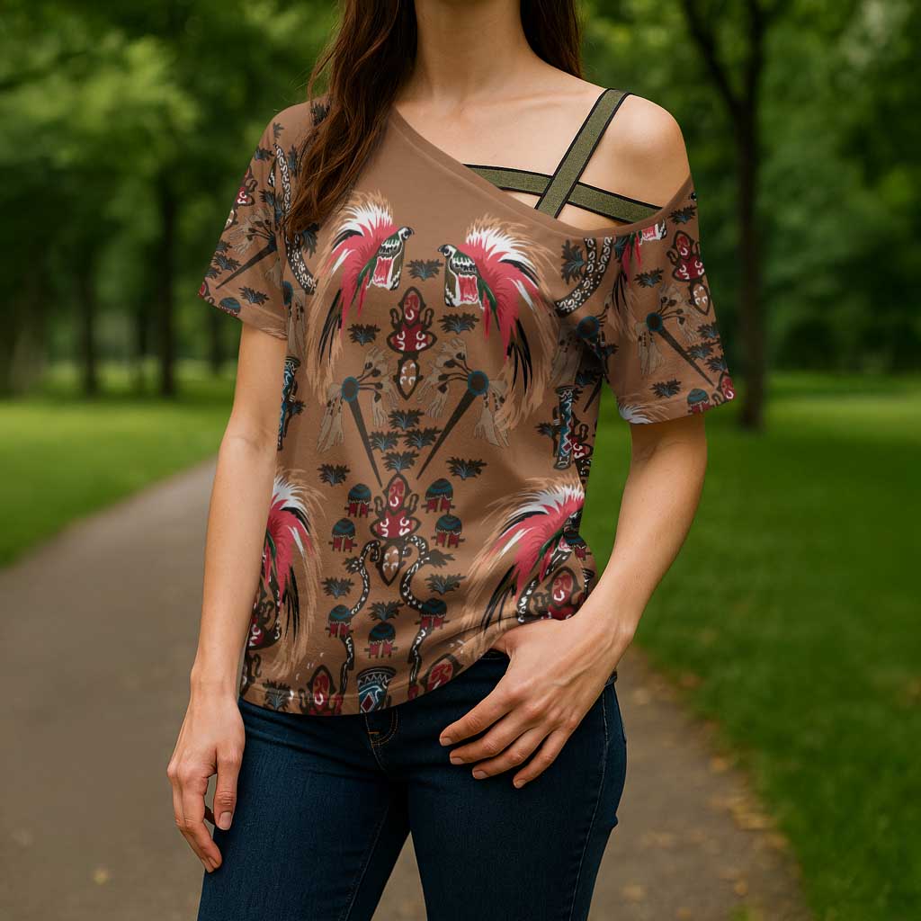Terracotta Bird of Batik Papua Cross Shoulder Shirt Exotic Natural Wealth of Papua LT9 - Polynesian Pride