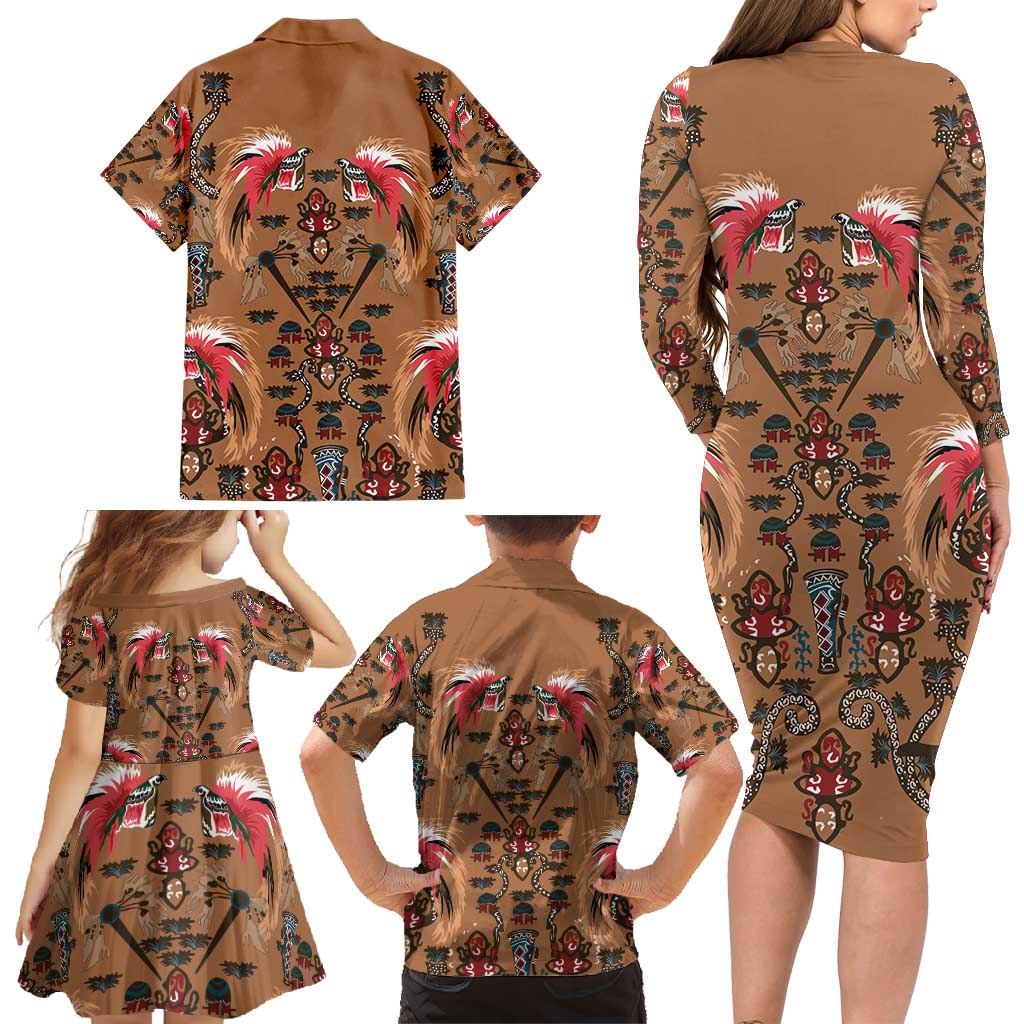 Terracotta Bird of Batik Papua Family Matching Long Sleeve Bodycon Dress and Hawaiian Shirt Exotic Natural Wealth of Papua LT9 - Polynesian Pride