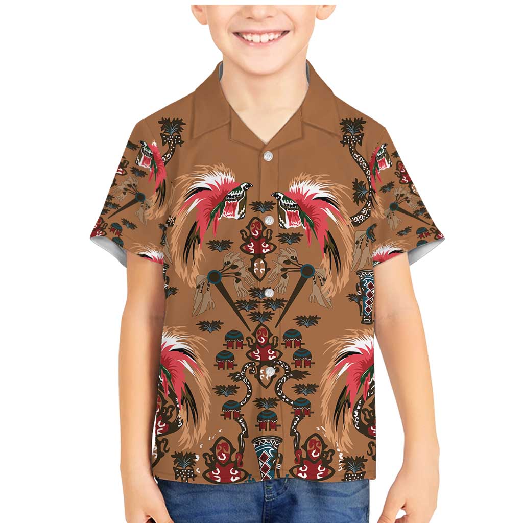 Terracotta Bird of Batik Papua Family Matching Mermaid Dress and Hawaiian Shirt Exotic Natural Wealth of Papua LT9 Son's Shirt Gold - Polynesian Pride
