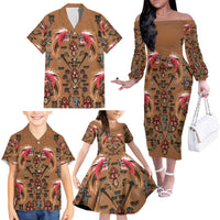 Terracotta Bird of Batik Papua Family Matching Off The Shoulder Long Sleeve Dress and Hawaiian Shirt Exotic Natural Wealth of Papua LT9 - Polynesian Pride