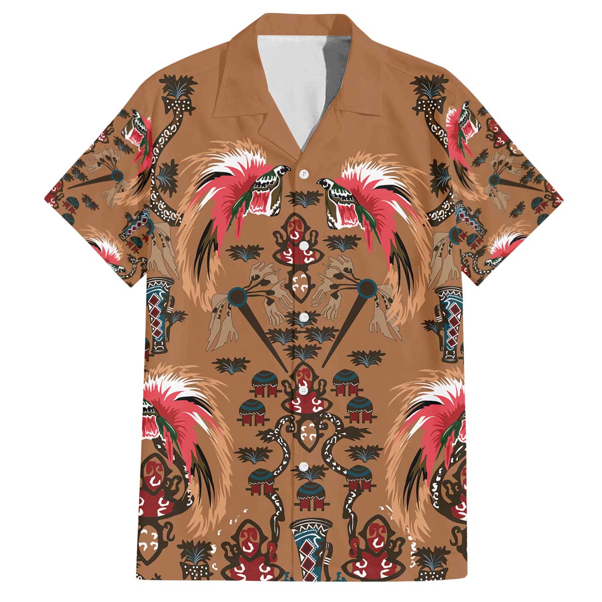 Terracotta Bird of Batik Papua Family Matching Off The Shoulder Long Sleeve Dress and Hawaiian Shirt Exotic Natural Wealth of Papua LT9 Dad's Shirt - Short Sleeve Gold - Polynesian Pride