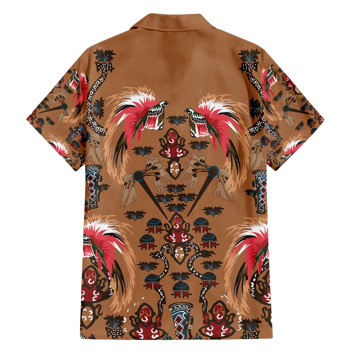 Terracotta Bird of Batik Papua Family Matching Off The Shoulder Long Sleeve Dress and Hawaiian Shirt Exotic Natural Wealth of Papua LT9 - Polynesian Pride