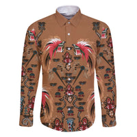 Terracotta Bird of Batik Papua Family Matching Off The Shoulder Long Sleeve Dress and Hawaiian Shirt Exotic Natural Wealth of Papua LT9 Dad's Shirt - Long Sleeve Gold - Polynesian Pride