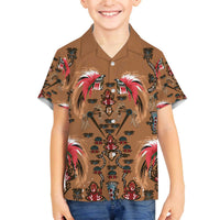 Terracotta Bird of Batik Papua Family Matching Off The Shoulder Long Sleeve Dress and Hawaiian Shirt Exotic Natural Wealth of Papua LT9 Son's Shirt Gold - Polynesian Pride