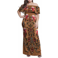 Terracotta Bird of Batik Papua Family Matching Off Shoulder Maxi Dress and Hawaiian Shirt Exotic Natural Wealth of Papua LT9 Mom's Dress Gold - Polynesian Pride