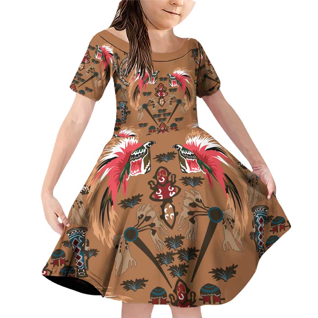 Terracotta Bird of Batik Papua Family Matching Off Shoulder Short Dress and Hawaiian Shirt Exotic Natural Wealth of Papua LT9 Daughter's Dress Gold - Polynesian Pride