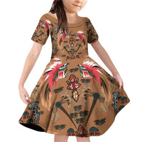 Terracotta Bird of Batik Papua Family Matching Off Shoulder Short Dress and Hawaiian Shirt Exotic Natural Wealth of Papua LT9 Daughter's Dress Gold - Polynesian Pride