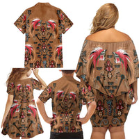 Terracotta Bird of Batik Papua Family Matching Off Shoulder Short Dress and Hawaiian Shirt Exotic Natural Wealth of Papua LT9 - Polynesian Pride