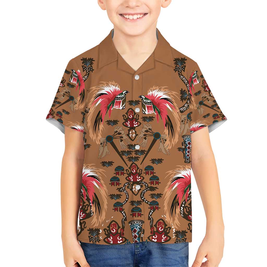 Terracotta Bird of Batik Papua Family Matching Off Shoulder Short Dress and Hawaiian Shirt Exotic Natural Wealth of Papua LT9 Son's Shirt Gold - Polynesian Pride