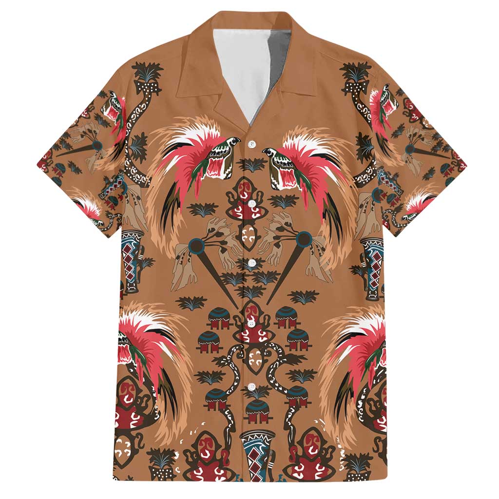 Terracotta Bird of Batik Papua Family Matching Short Sleeve Bodycon Dress and Hawaiian Shirt Exotic Natural Wealth of Papua LT9 Dad's Shirt - Short Sleeve Gold - Polynesian Pride
