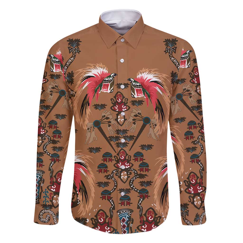 Terracotta Bird of Batik Papua Family Matching Short Sleeve Bodycon Dress and Hawaiian Shirt Exotic Natural Wealth of Papua LT9 Dad's Shirt - Long Sleeve Gold - Polynesian Pride