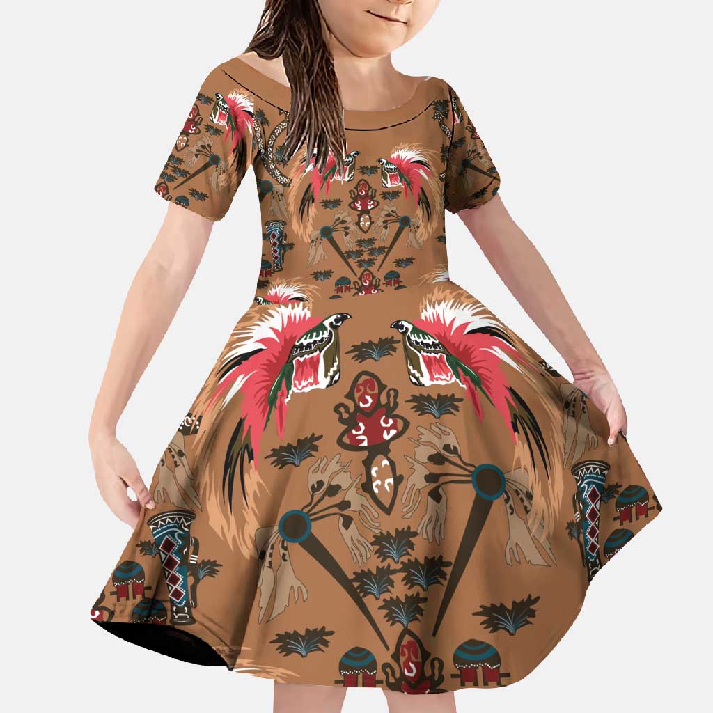 Terracotta Bird of Batik Papua Family Matching Summer Maxi Dress and Hawaiian Shirt Exotic Natural Wealth of Papua LT9 Daughter's Dress Gold - Polynesian Pride