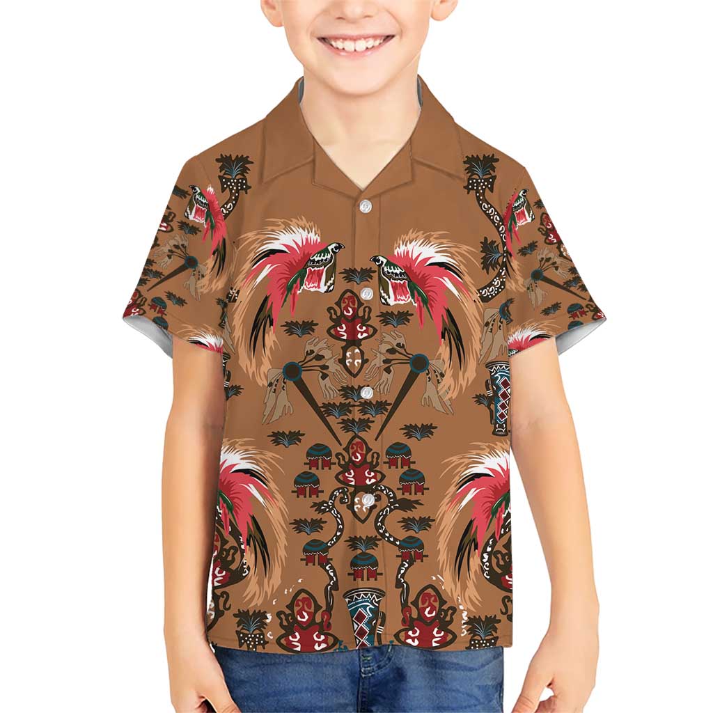 Terracotta Bird of Batik Papua Kid Hawaiian Shirt Exotic Natural Wealth of Papua LT9 Kid Gold - Polynesian Pride