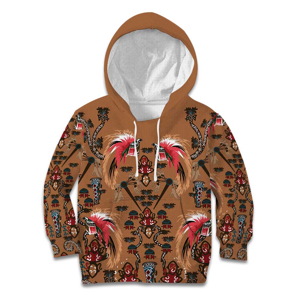 Terracotta Bird of Batik Papua Kid Hoodie Exotic Natural Wealth of Papua LT9 Hoodie Gold - Polynesian Pride
