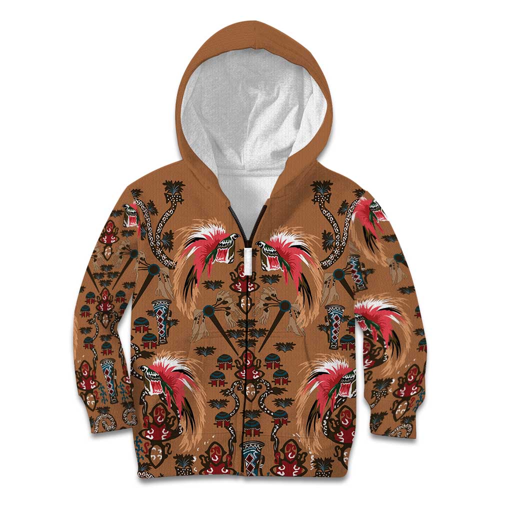 Terracotta Bird of Batik Papua Kid Hoodie Exotic Natural Wealth of Papua LT9 Zip Hoodie Gold - Polynesian Pride