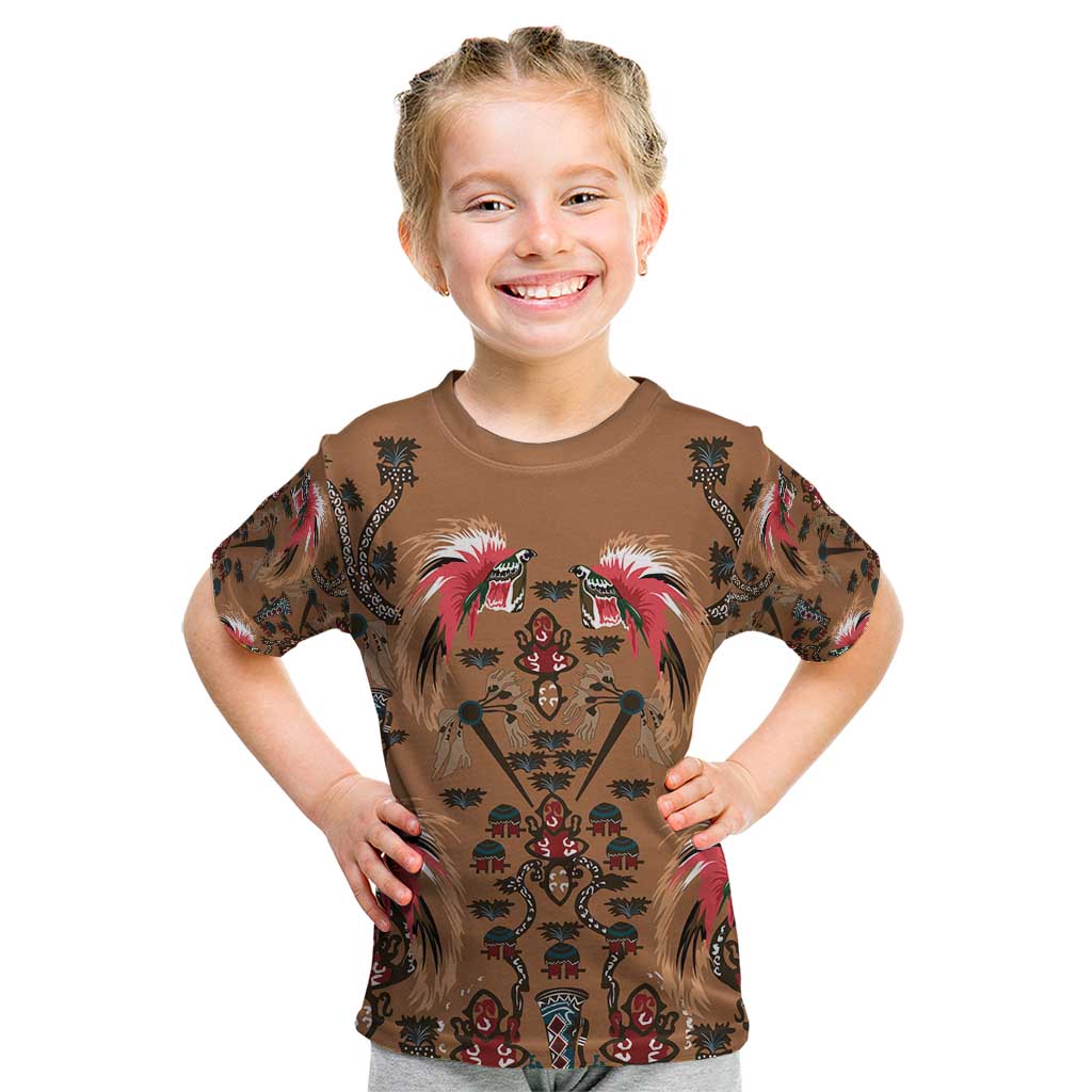 Terracotta Bird of Batik Papua Kid T Shirt Exotic Natural Wealth of Papua LT9 Gold - Polynesian Pride