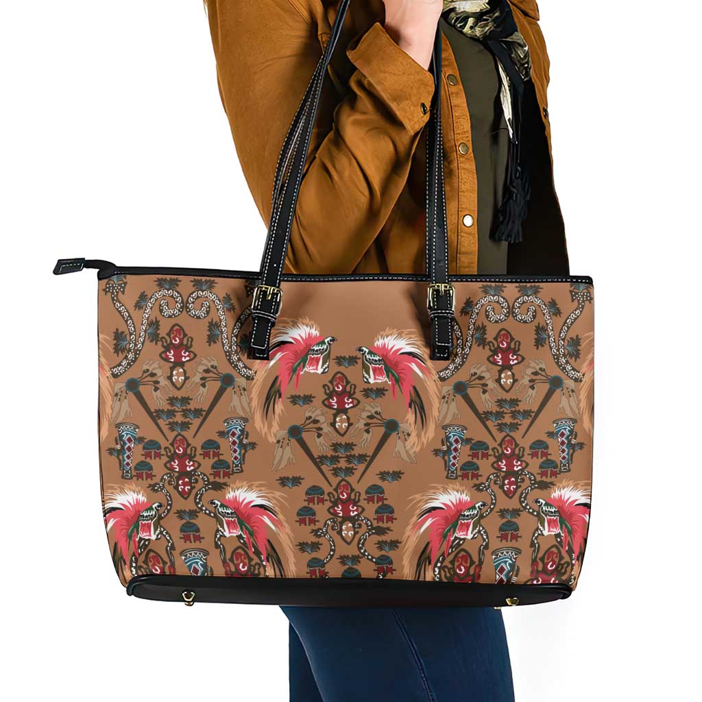 Terracotta Bird of Batik Papua Leather Tote Bag Exotic Natural Wealth of Papua - Polynesian Pride