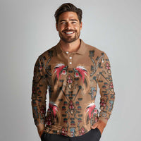 Terracotta Bird of Batik Papua Long Sleeve Polo Shirt Exotic Natural Wealth of Papua LT9 - Polynesian Pride