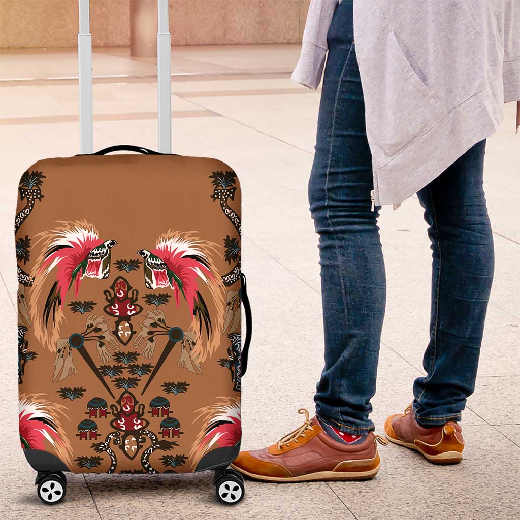 Terracotta Bird of Batik Papua Luggage Cover Exotic Natural Wealth of Papua LT9 Gold - Polynesian Pride