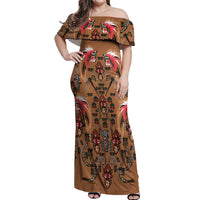 Terracotta Bird of Batik Papua Off Shoulder Maxi Dress Exotic Natural Wealth of Papua - Polynesian Pride