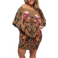 Terracotta Bird of Batik Papua Off Shoulder Short Dress Exotic Natural Wealth of Papua LT9 Women Gold - Polynesian Pride