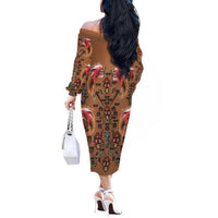 Terracotta Bird of Batik Papua Off The Shoulder Long Sleeve Dress Exotic Natural Wealth of Papua LT9 - Polynesian Pride