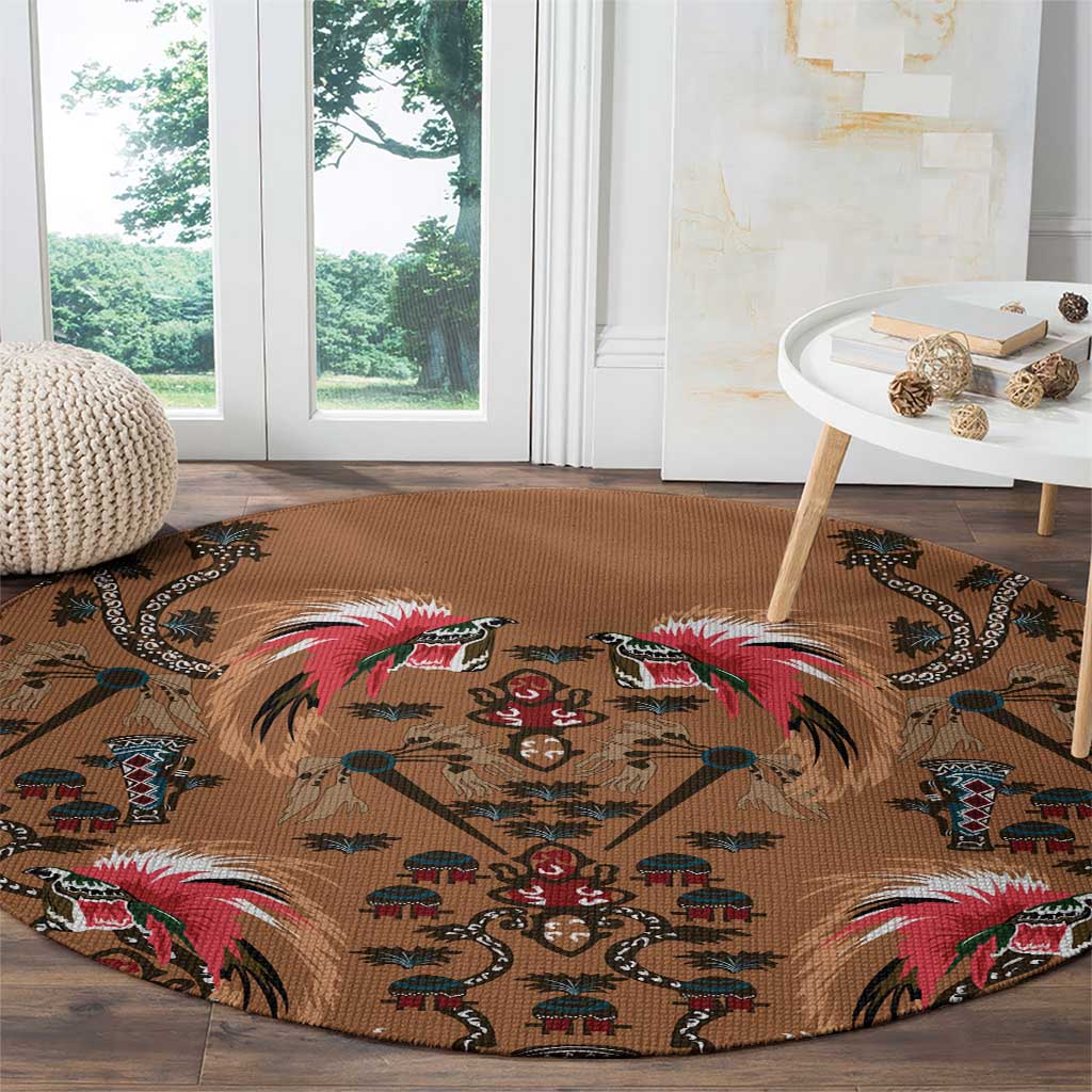 Terracotta Bird of Batik Papua Round Carpet Exotic Natural Wealth of Papua - Polynesian Pride