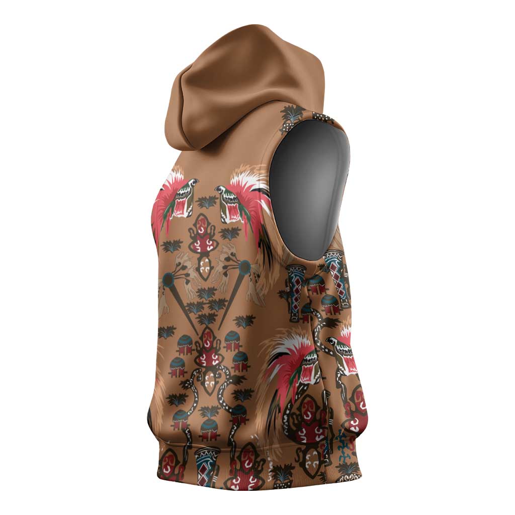 Terracotta Bird of Batik Papua Sleeveless Hoodie Exotic Natural Wealth of Papua LT9 - Polynesian Pride