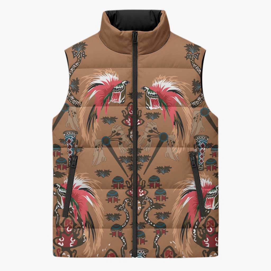 Terracotta Bird of Batik Papua Sleeveless Puffer Jacket Exotic Natural Wealth of Papua - Polynesian Pride