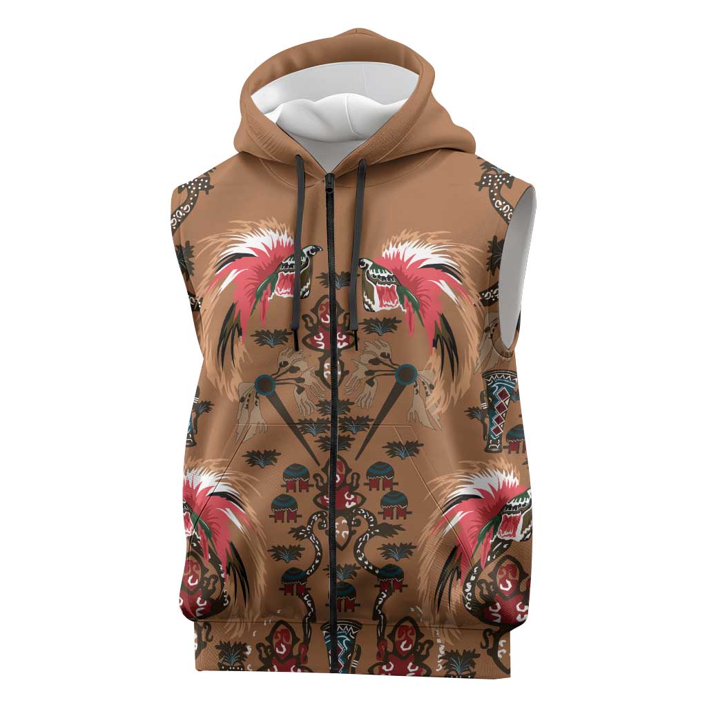 Terracotta Bird of Batik Papua Sleeveless Zip Hoodie Exotic Natural Wealth of Papua LT9 Gold - Polynesian Pride